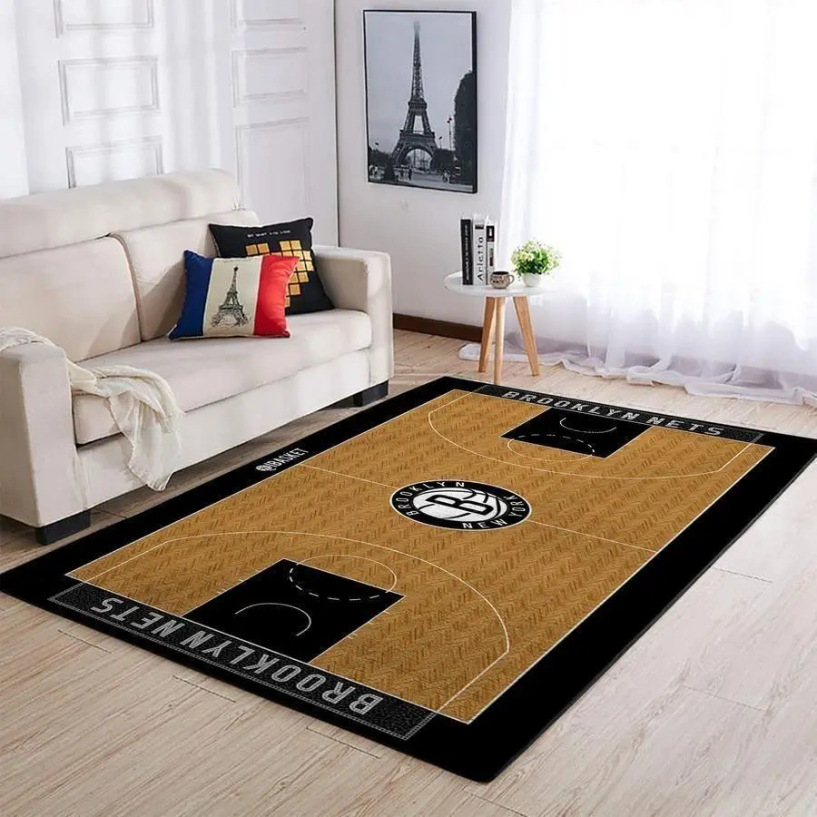 Brooklyn Nets Court Area Rug, NBA Floor Decor, Non-Slip for Basketball Fans 2891211